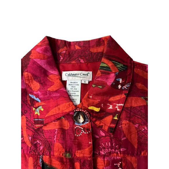 Coldwater Creek Silk Blend Jacket Women’s S Red Multicolor Lined Button Front - Picture 13 of 13
